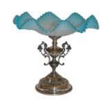 A WMF blue glass and silver plated centre piece