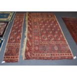 Tekke carpet fragment, the field with four columns of güls encosed by borders of hooked motifs,