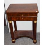A Regency mahogany French work table, the rectangular top over a drawer with fitted interior,