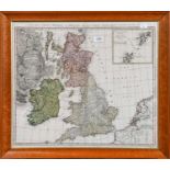 An 18th-century hand-coloured engraved map, "a general map of Great Britain and Ireland with part of