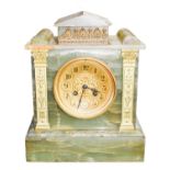 A 19th century green onyx eight day striking mantel clock, adorned with gilt metal mounts, French