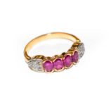 A synthetic ruby and diamond ring, stamped ‘18K’, finger size N