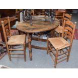 An 18th century oak gateleg dining table, 134cm by 94cm open, by 73cm H; together with a similar