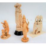 A quantity of late 19th century ivory carvings to include Indian, Japanese and Dieppe (one tray)