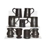 A pair of Japanese bronze vases, a Tibetan embossed copper prayer box, seven pewter mugs & two