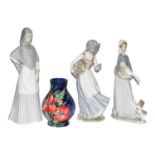 A Lladro figure, two similar figures, a quantity of Royal Ashmore figures of ducks and rabbits, a