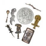 Small group of erotica and other items, comprising a 925 vesta case, silver spoon and figure;