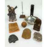 Miscellaneous items including, 19th century iron keys, Arts and Crafts style Staybrite planished