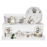 Herend Rothschild bird pattern porcelain including a large cup and saucer; custard cup and cover;