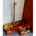 Two brass scales and a quantity of brass weights