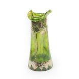 An Art Nouveau Loetz Green Iridescent Glass and Silver Mounted Vase, circa 1900, with applied
