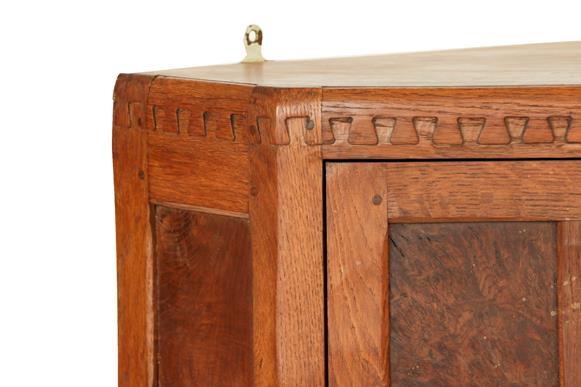 Robert Mouseman Thompson (1876-1955): An English Burr Oak Panelled Hanging Corner Cupboard, 1930' - Image 3 of 3