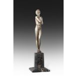 Josef Lorenzl (Austrian, 1892-1950): A Large Art Deco Silvered and Cold-Painted Bronze Figure of a