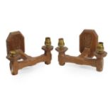 Oakleafman: Fred Suffield (Thirsk): A Pair of English Oak Double Wall Light Brackets, the shaped