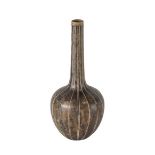 A Martin Brothers Stoneware Gourd Vase, incised with vertical ribs, brown glaze, incised 6-1898