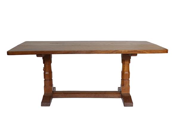 Workshop of Robert Mouseman Thompson (Kilburn): An English Oak 6ft Refectory Dining Table, two-plank