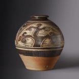 Bernard Leach (1887-1979): A Stoneware Tree of Life Vase, circa 1959, incised and painted with three