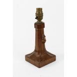 Robert Mouseman Thompson (1876-1955): An English Oak Table Lamp, octagonal column on a square