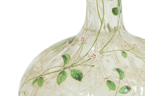 An Art Nouveau Bohemian Enamelled Crackle Glass Vase, decorated with flowers and foliage, - Image 4 of 4