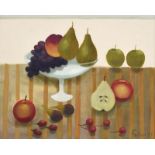 Mary Fedden OBE, RA, RWA (1915-2012) ''Fruit'', Still Life with Grapes, Pears and Cherries Signed