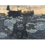 Graham Clarke (b.1941) ''Dungeness'' Signed, inscribed and numbered 19/75, linocut, 58.5cm by 69.5cm