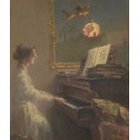 Harry Epworth Allen RBA, PS (1894-1958) ''Lady at Piano'' possibly the artist's wife Lucy Signed,