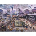 Eric H Hill (1921-2021) ''Pit Row and Pidgeon Flyers'' Signed, watercolour, 34cm by 45cm Artist's
