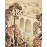 Harry Epworth Allen RBA, PS (1894-1958) Autumnal landscape with viaduct Signed, pencil and