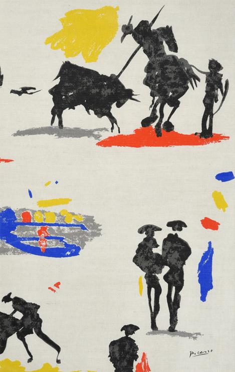 Pablo Picasso (1881-1973) Spanish ''Toros y Toreros'' Screen printed cotton for Bloomberg Fabrics,