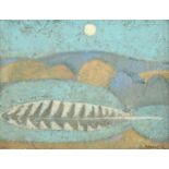 Michael Bennett (1934-2016) ''Landscape Study (Feather and Moon)'' (1992) Signed, oil on board, 18cm