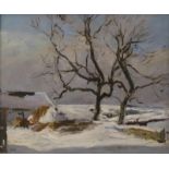 Philip Naviasky (1894-1983) Snowbound farmyard with trees Bears label verso certifying the work as