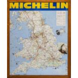 Michelin: An Enamelled Road Map, depicting the British roads, mounted in a stained wooden frame,