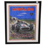 Phil May (b.1925)"Fangio with the Mercedes wins at Monaco"Signed, giclee poster print on canvas,