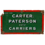 Agent For Carter Paterson & Co Ld Carriers: A Single-Sided Enamel Advertising Sign, 45cm by 79cm (