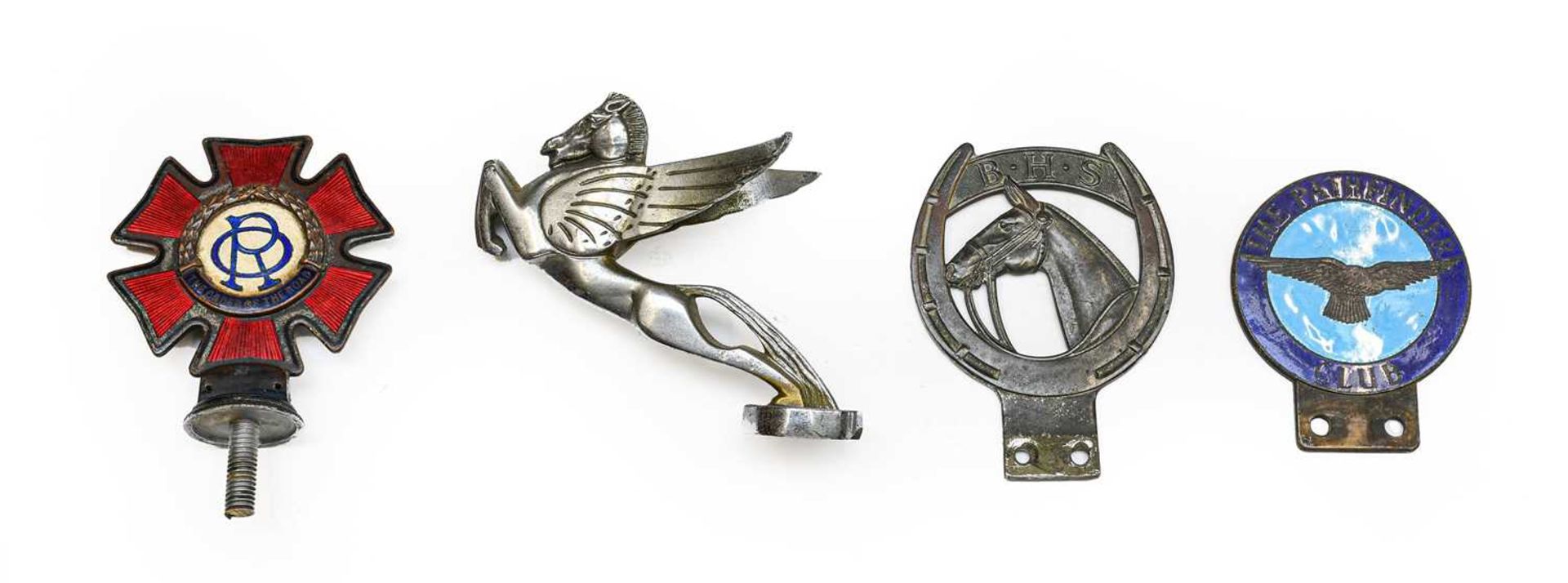A 1920/30 Nickel-Plated Pegasus Car Mascot, 12cm high; A Red Enamelled Order of the Road Car