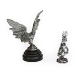 A Chrome on Brass Hare Car Mascot, probably from an Alvis, 12cm high; and A Chrome Plated Eagle