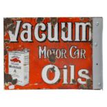 Gargoyle Vacuum Motor Car Oils: A Double-Sided Enamel Advertising Sign, with later mounting bracket,