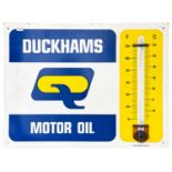 Burnham-London: A Single-Sided Enamel Advertising Sign, Duckhams Motor Oil, with thermometer (a/