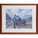 After Phil May“Vive La Bugatti”, depicting Louis Chiron (the wily fox) leading the field in a Type