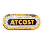 ATCOST: A Single-Sided Yellow Enamel Advertising Sign, 30cm by 76cm