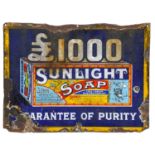Sunlight Soap, Guarantee of Purity: A Single-Sided Enamel Advertising Sign, 38cm by 50cm (a/f)