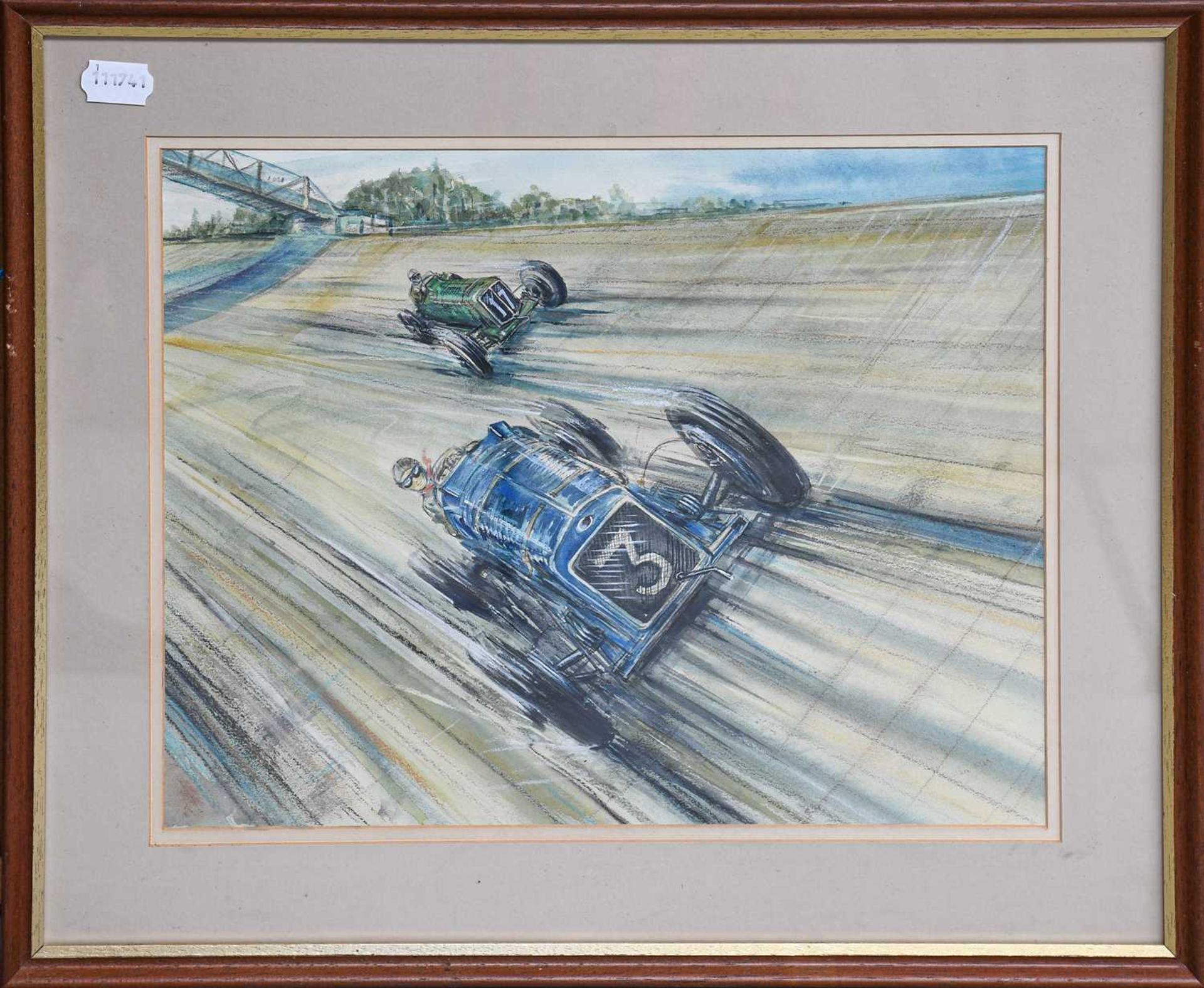 Phil May (b. 1925)"Delage at Brooklands"Watercolour, 32cm by 40cm