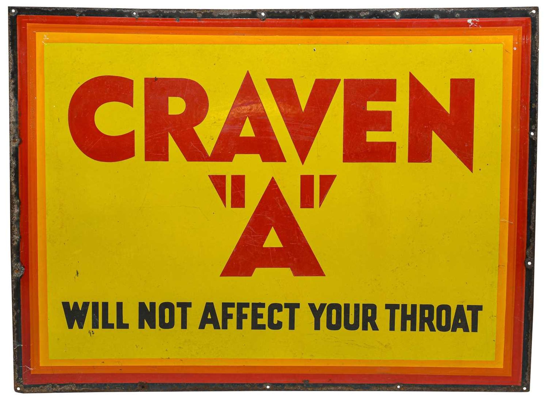 Craven "A" Will Not Affect Your Throat: A Single-Sided Enamel Advertising Sign, 77cm by 102cm