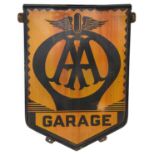 Franco Signs: A Vintage Single-Sided AA Garage Sign, of angled rectangular form, with metal mounting