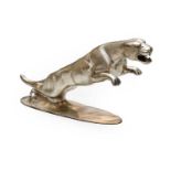 A Reproduction Cast Metal Showroom Mascot, as a leaping jaguar, on an oval base, 31cm high