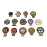 Fourteen Chrome and Brass Car Badges, to include Motor Lancia Club, Worthing & Southern Counties