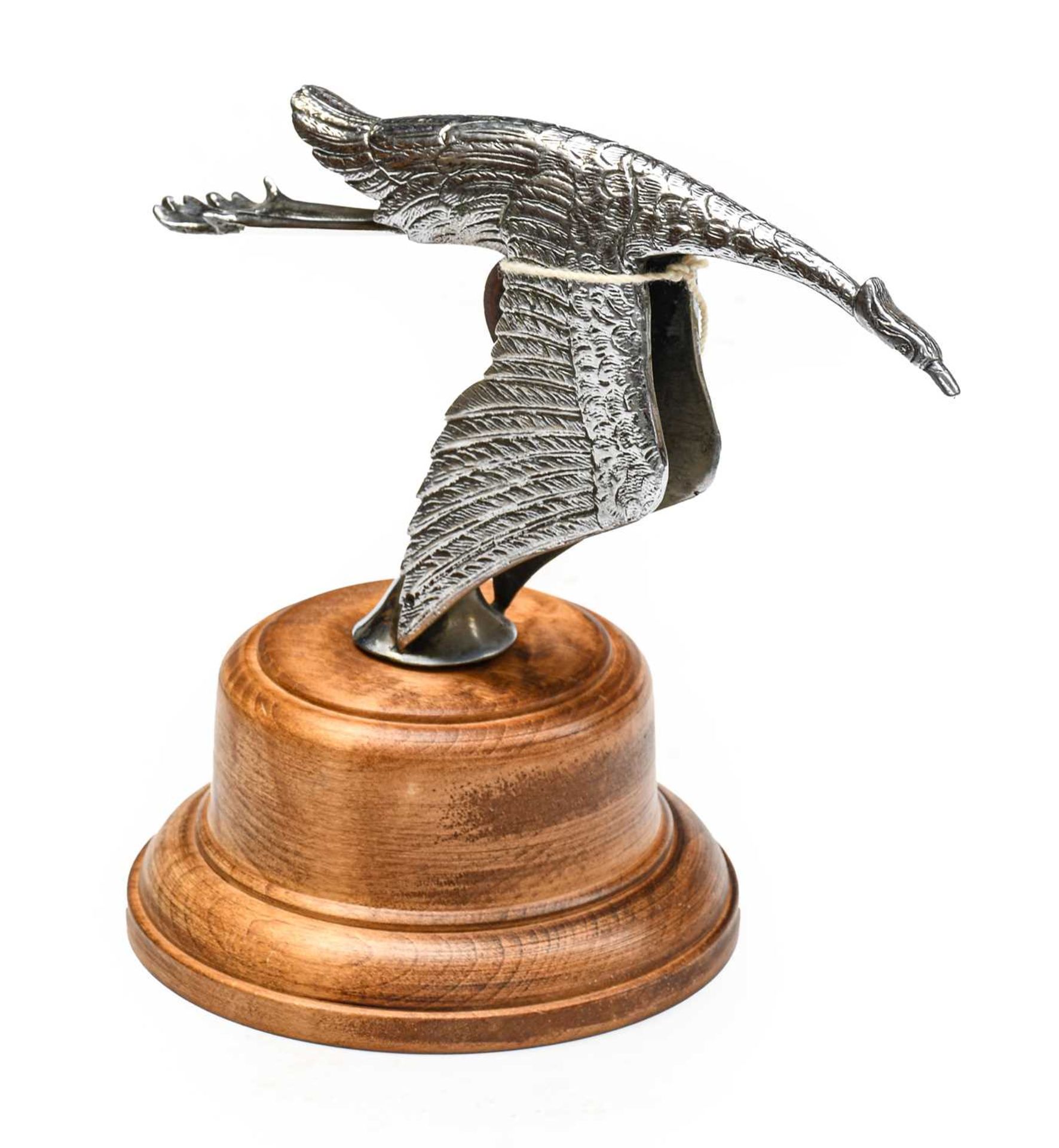 A 1920/30 Chromed Hispano Suiza Style Flying Stork Car Mascot, as a stylised bird with legs
