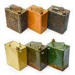 Six Vintage 2-Gallon Fuel Cans, including four repainted examples