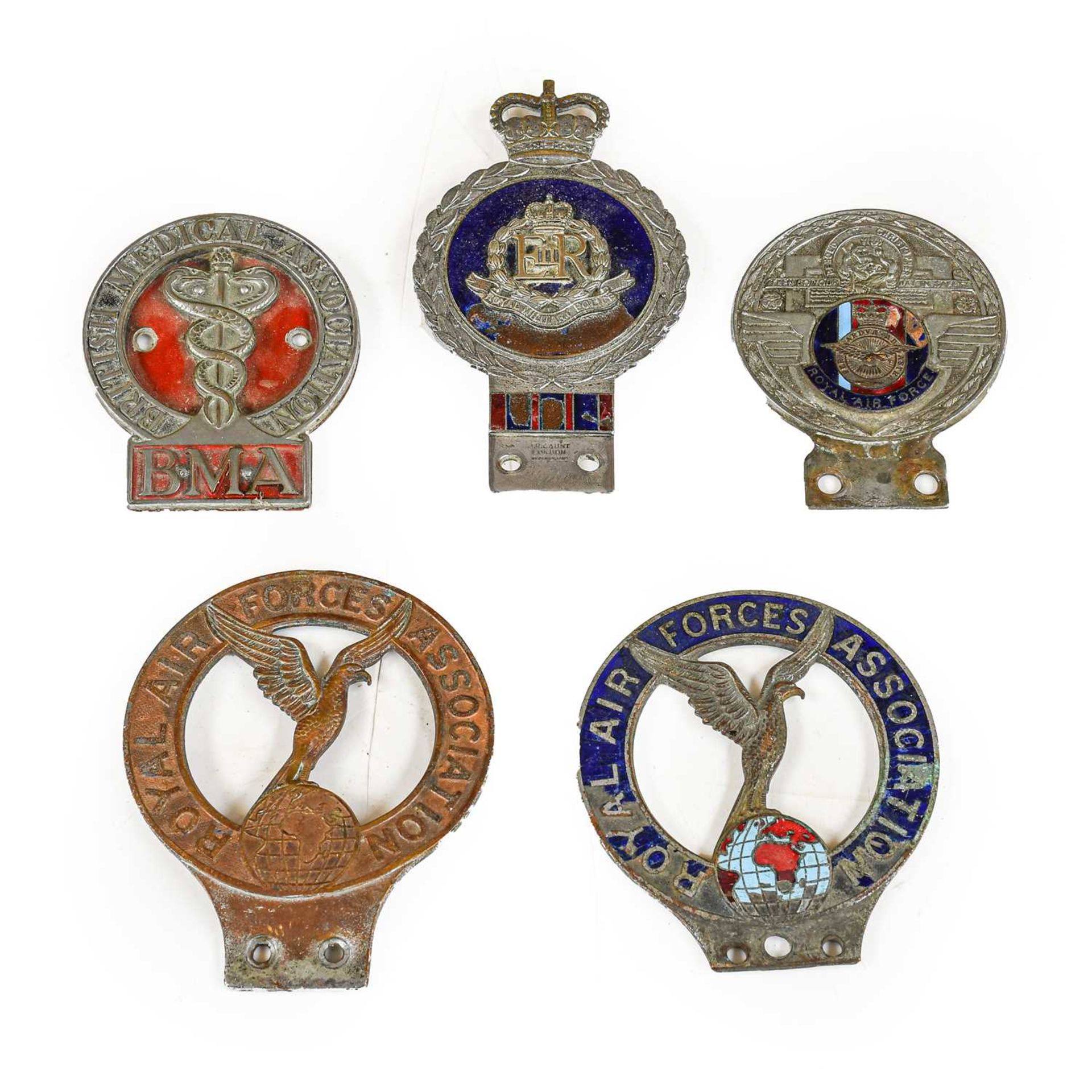 J R Gaunt: A Chrome Plated and Enamelled Royal Military Police Car Badge; Two Royal Air Force