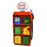 Automobilia: A Red Painted Wooden Display, in the form of a petrol pump with removable Esso Extra